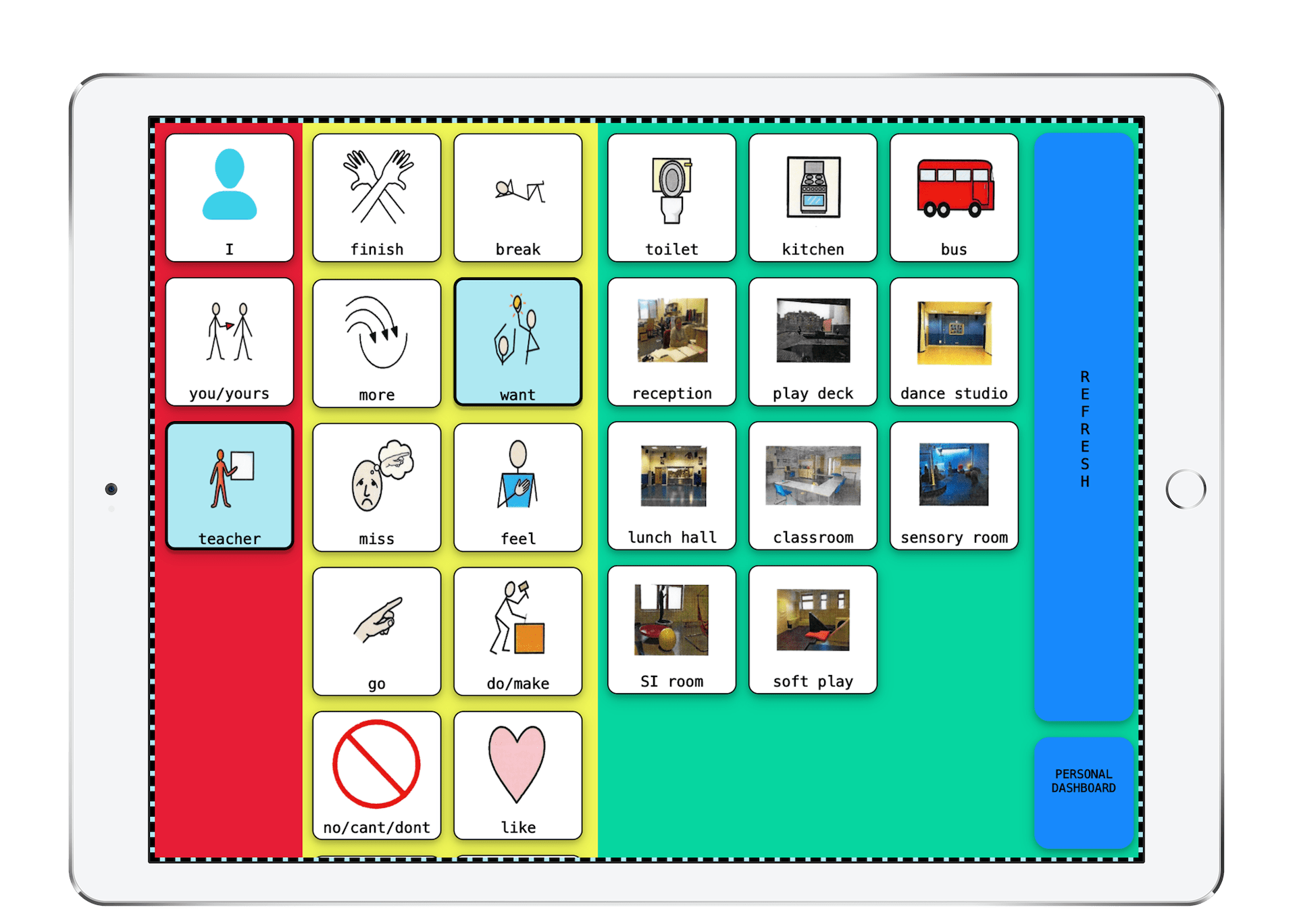 AAC tablet interface with three step communication process